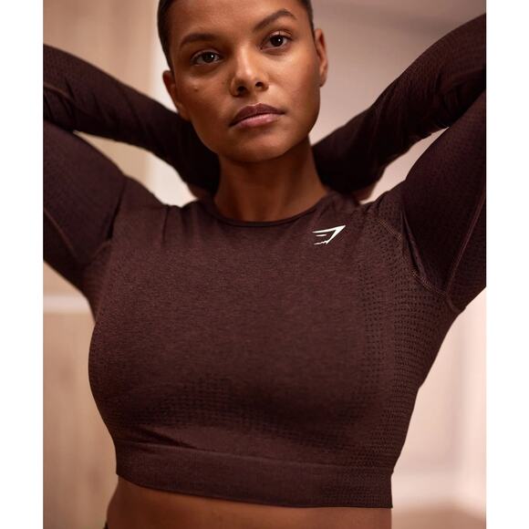 Gymshark Vital Seamless 2.0 Cropped Longsleeve in Cherry Brown Size M - Picture 1 of 6